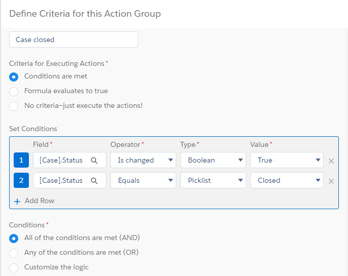 Criteria settings