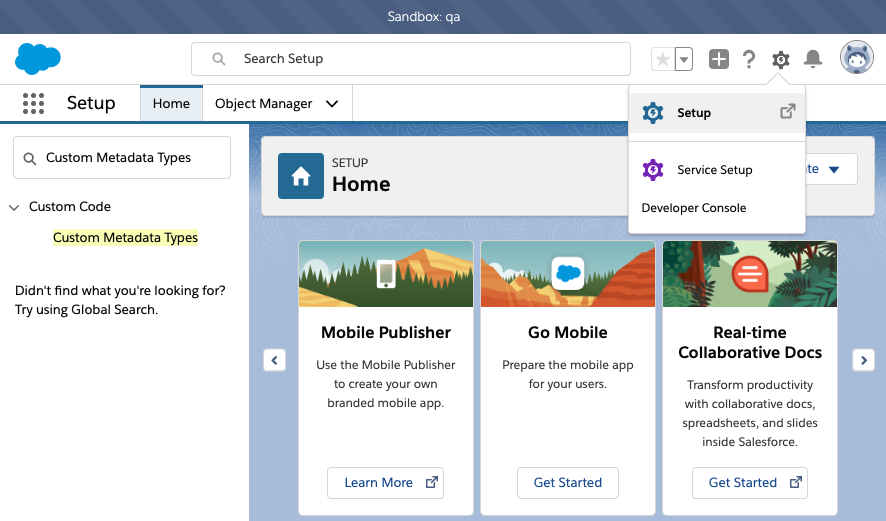 Navigate to custom metadata types
