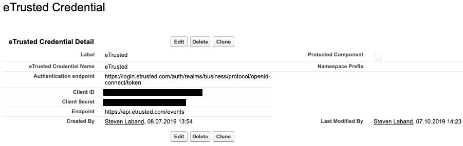 eTrusted events API credentials