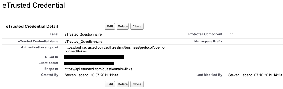 eTrusted events questionnaire links credentials